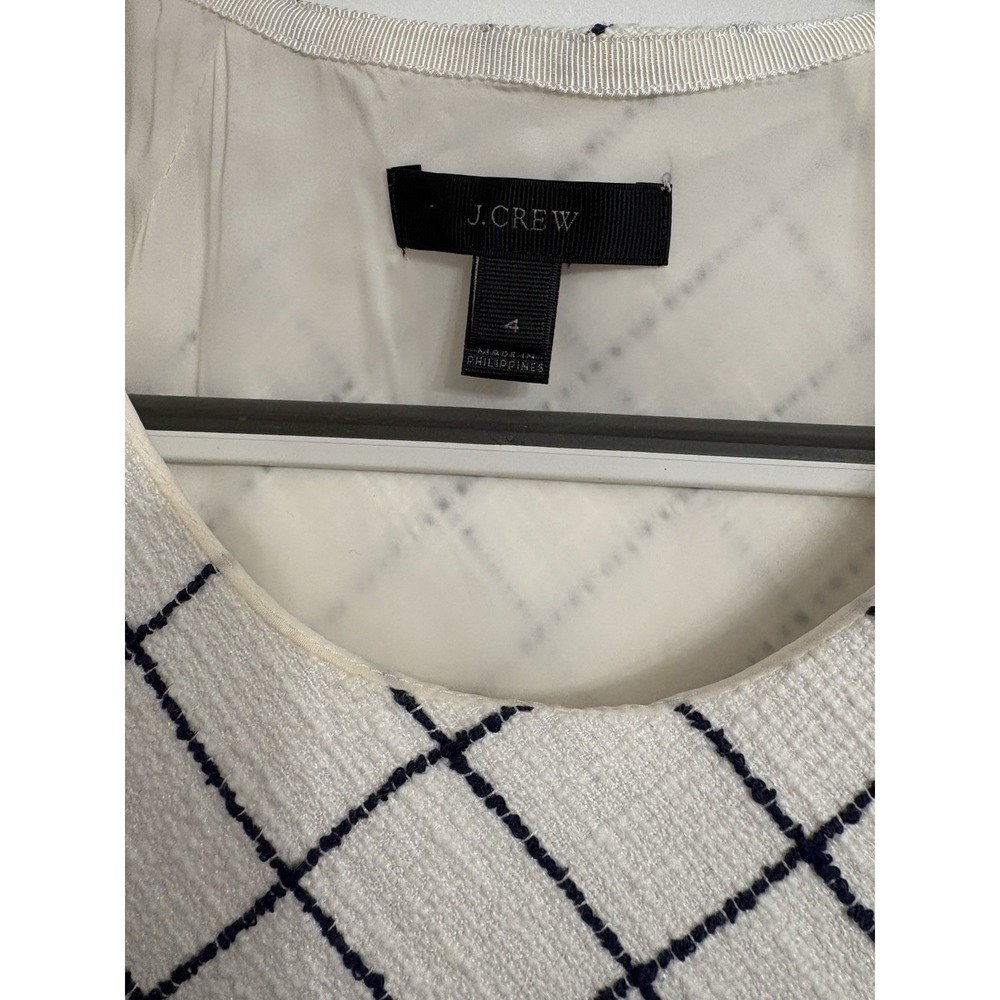 J.Crew Women's Size 4 Sleeveless A-Line Windowpane Tweed Casual Work Ivory Navy - Picture 5 of 6